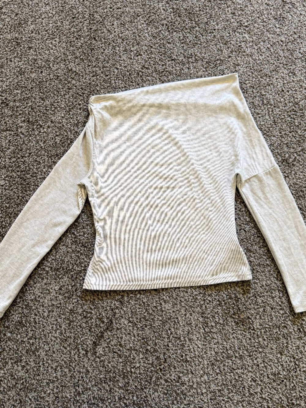 Beige Slanted Off the Shoulder Long Sleeve
